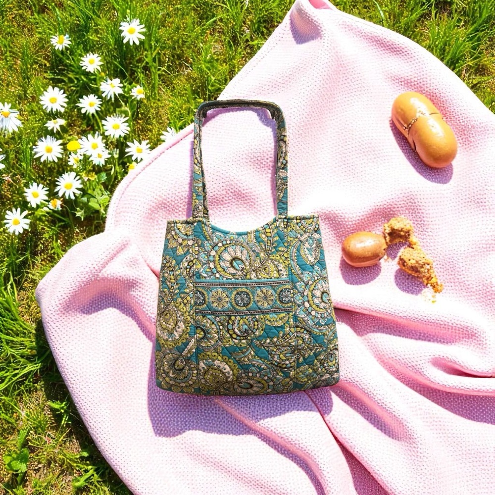 Vera Bradley Green and Gold Paisley Tote